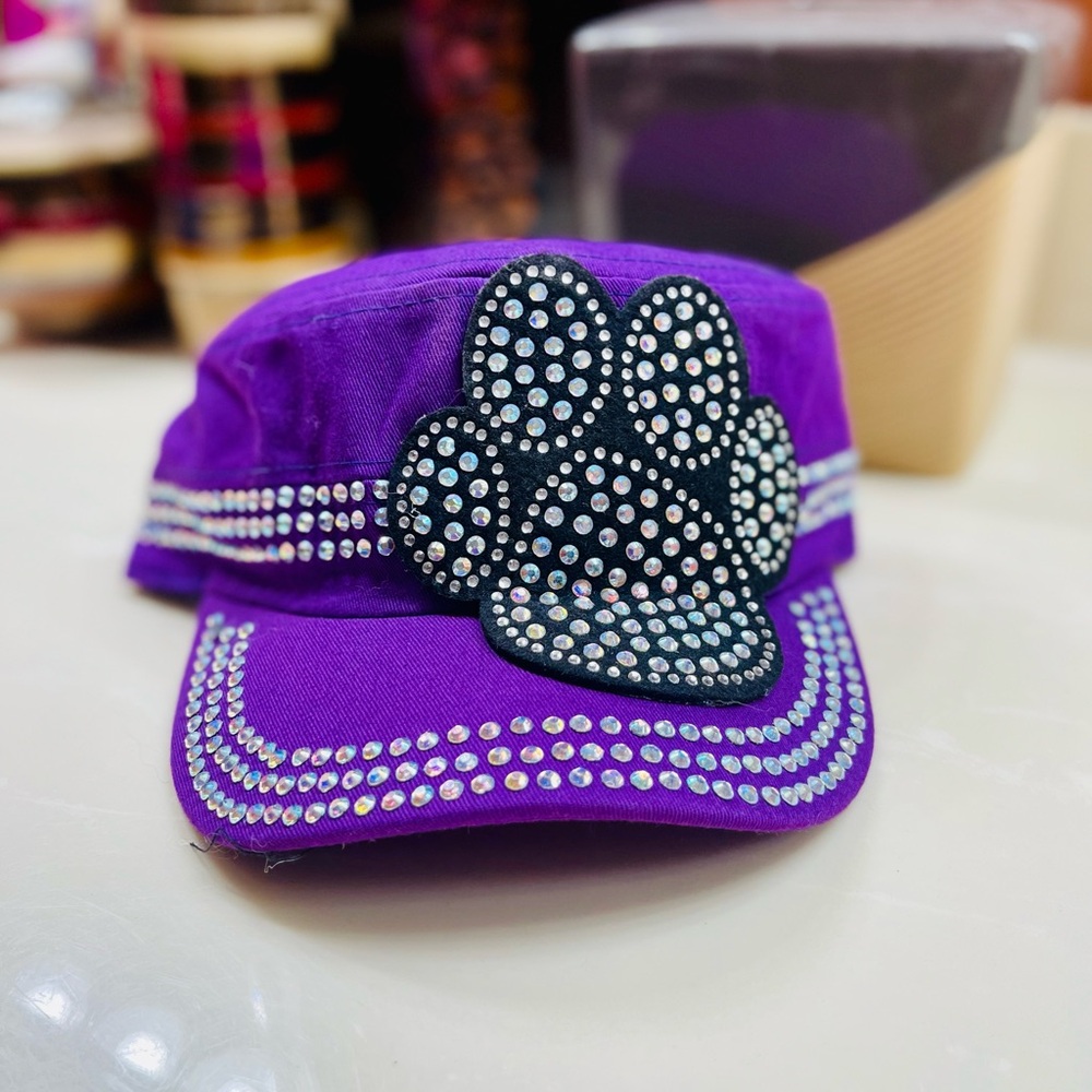 Purple Rhinestone Paw Print Cap